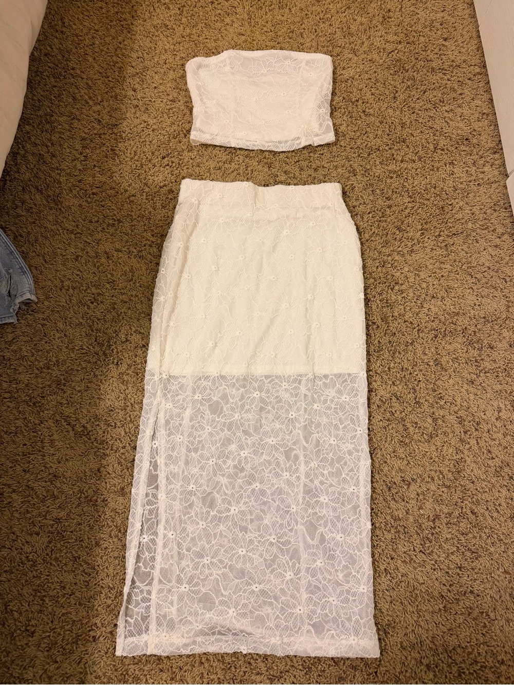 White Lace Two Piece Midi Skirt - Elegant Sheer Panel
